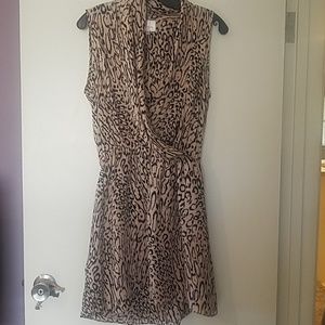 Parker M 100% silk dress snow leopard cheetah nude